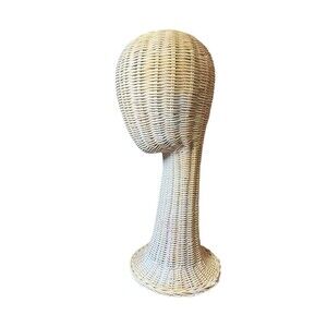 Wicker Mannequin Head Hat or Wig Stand Display Vintage 19" Tall Long Neck READ